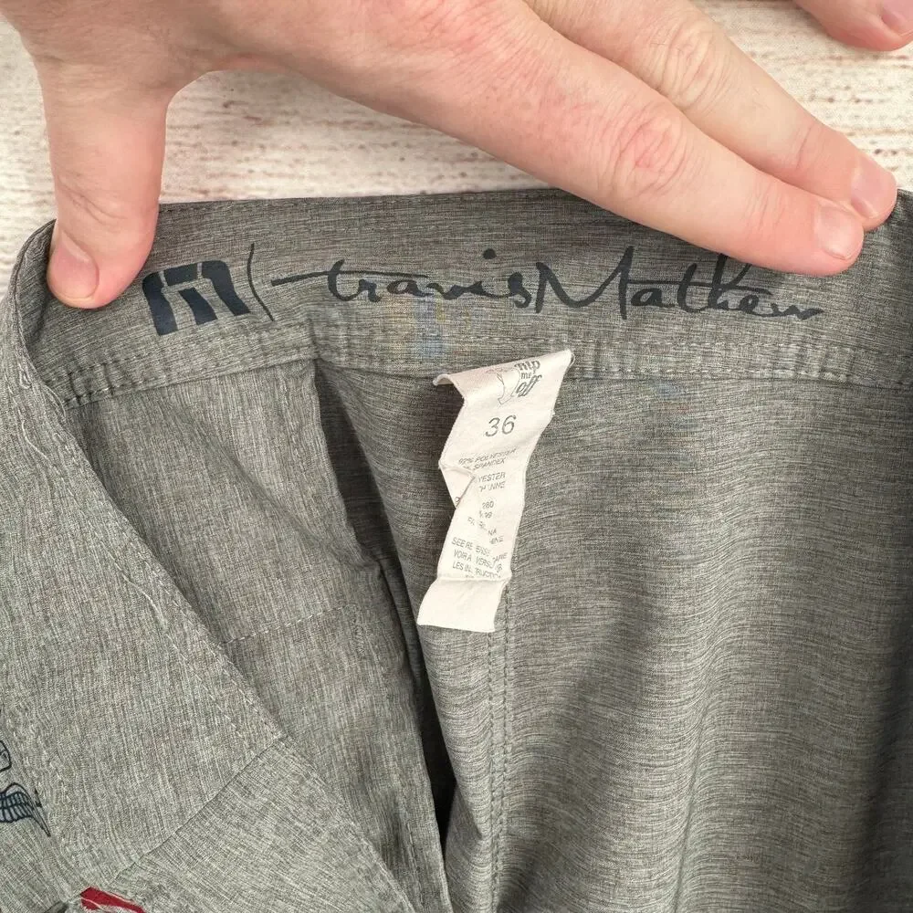 Travis Mathew USA Patriotic Flag Board Shorts Mens 36 Gray‎ Blue Red Beach